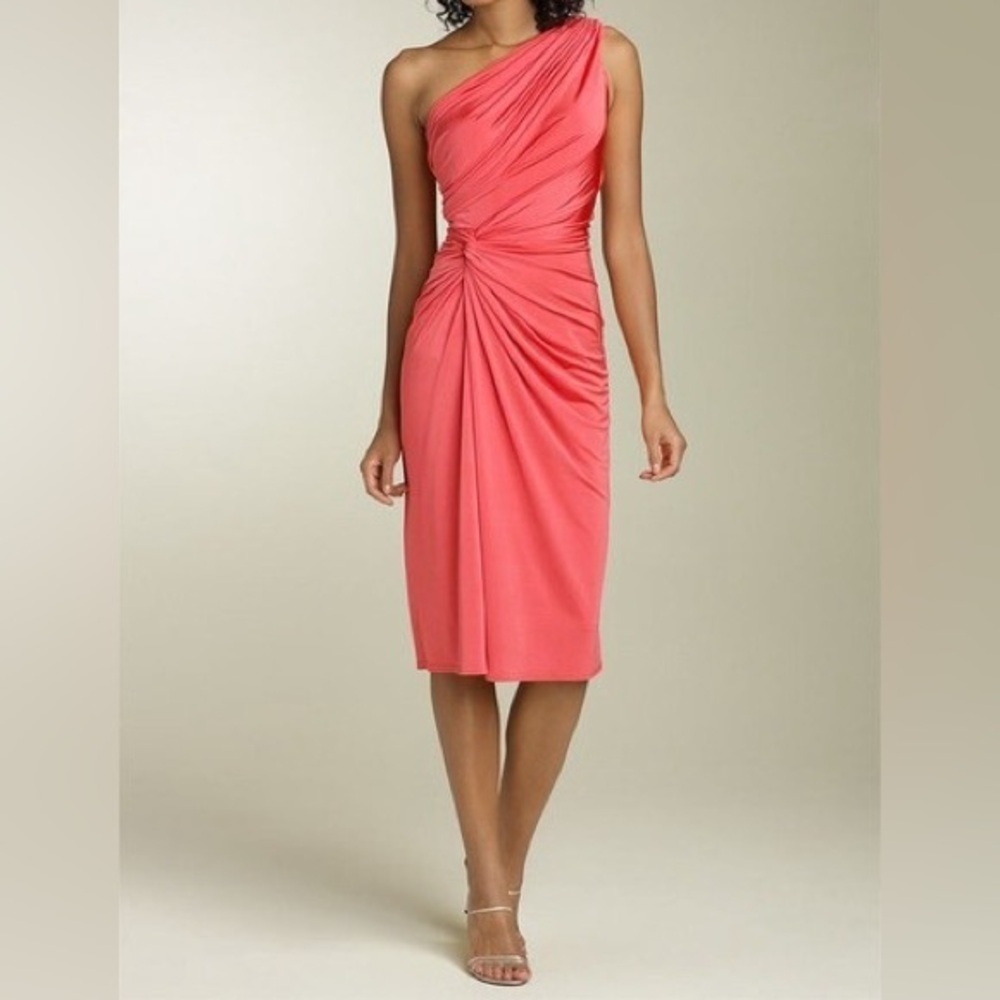 Tadashi Shoji One Shoulder Ruched Knee Length Dress sz S
